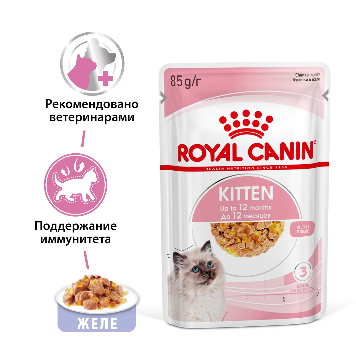 Корм для котят Роял Канин Киттен инстинктив кусочки в желе (Royal Canin Kitten Instinctive in Jelly), 12*85 гр