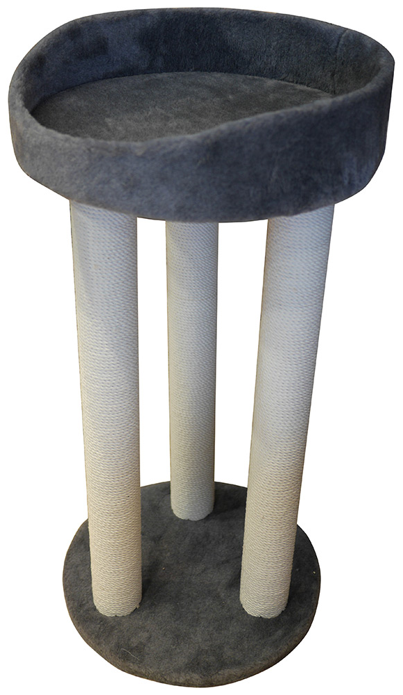 Когтеточка тринога с лежанкой с шариком на резинке (мех, хлопок), 85 см