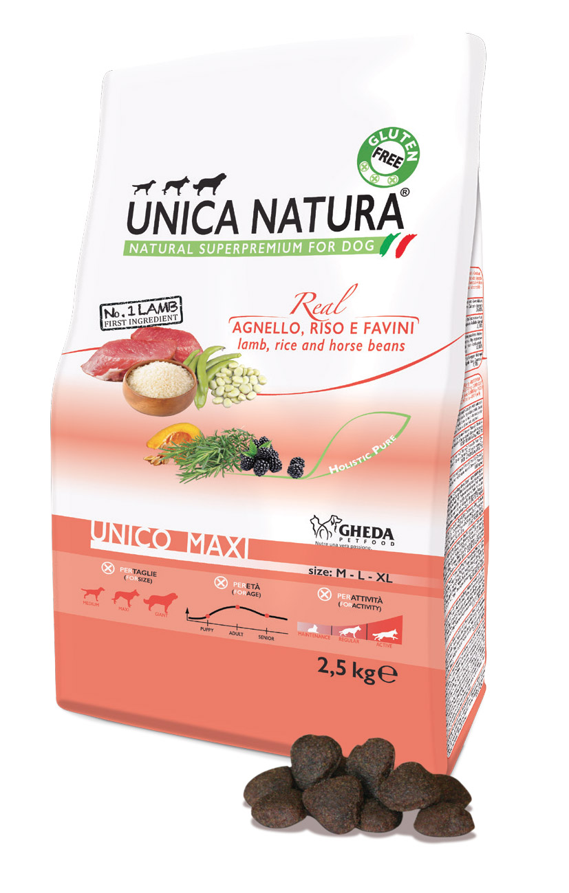Корм для собак средних и крупных пород Unica Natura Unico Maxi - ягненок, рис, конские бобы