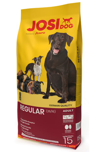 Корм ЙозиДог Регулар для взрослых собак всех пород, собак с немного повышенными потребностями в энергии (JosiDog Regular (Adult 25/15), 15 кг.