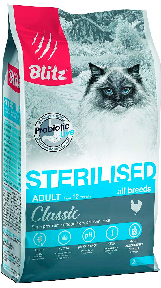 Сухой корм Блиц для взрослых стерилизованных кошек BLITZ Classic Sterilised Adult Cat Chicken (курица)