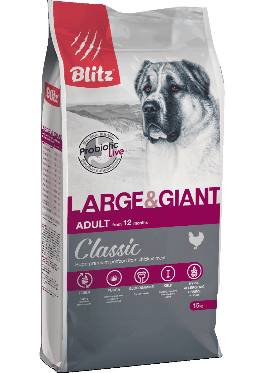 Корм Блиц Классик для взрослых собак крупных и гигантских пород с курицей и рисом (BLITZ Adult Large & Giant Breeds)