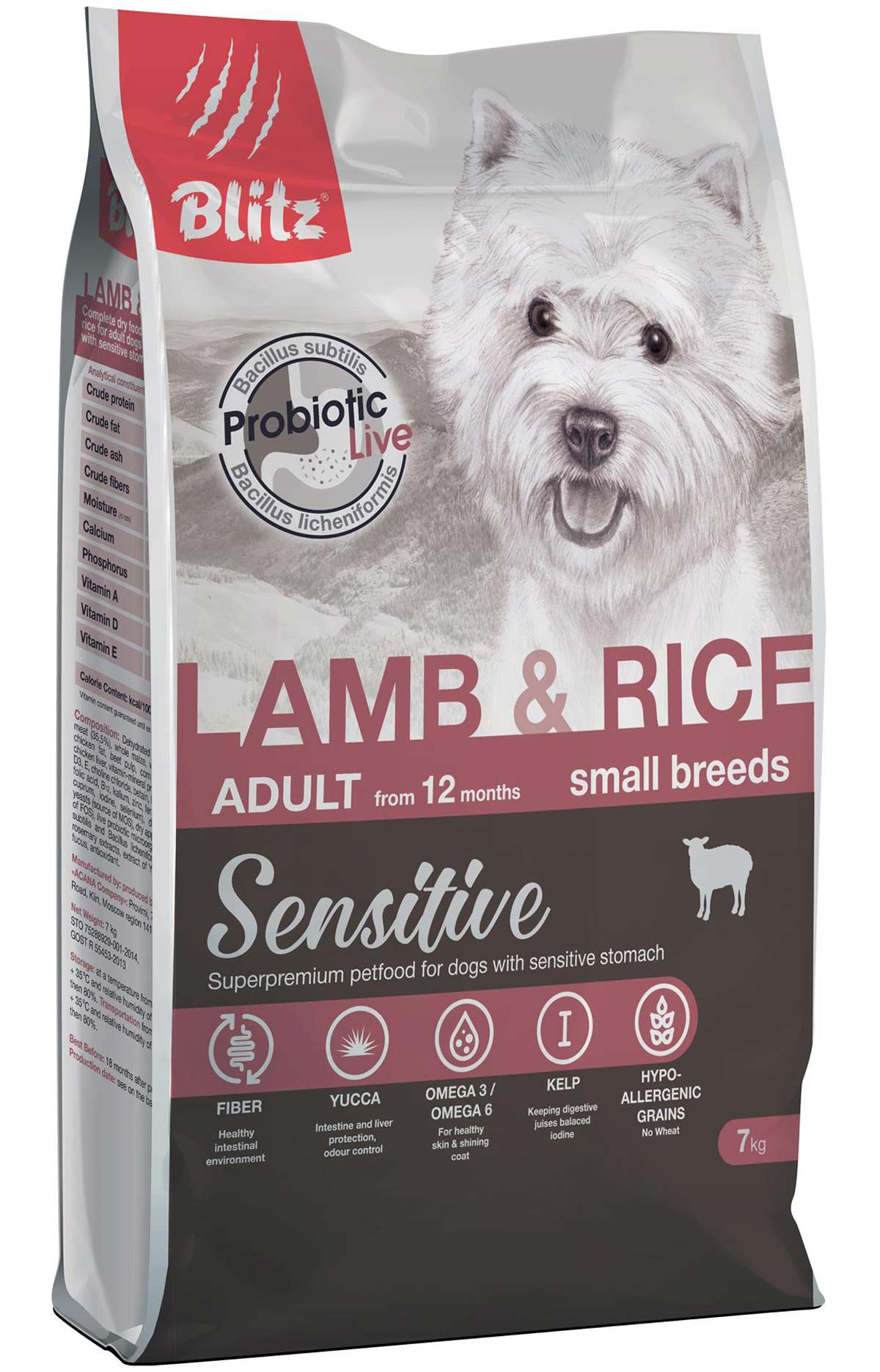 Сухой корм Блиц Сенсетив для взрослых собак мелких пород с ягненком и рисом (BLITZ Adult Small Breeds Lamb & Rice)