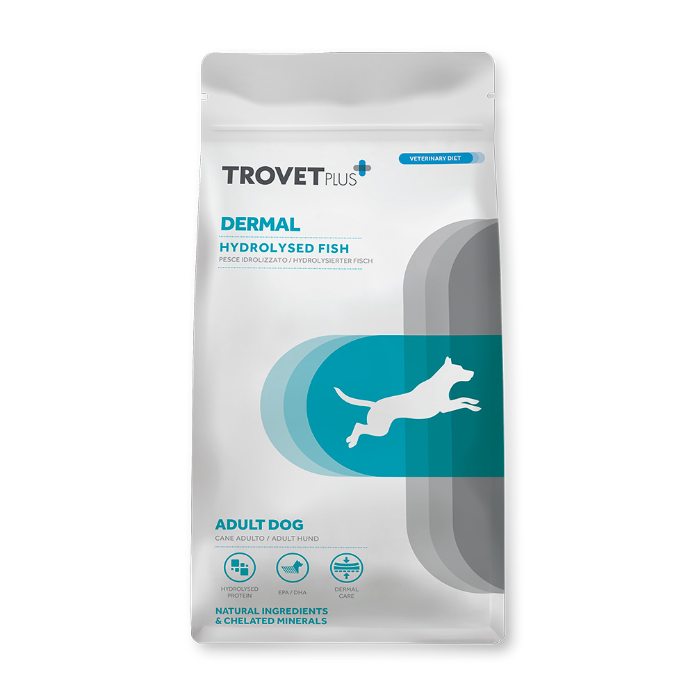 Диетический корм Trovet Plus Adult Dog Dermal Hydrolised Fresh Fish для собак при дерматозах и чрезмерном выпадении шерсти (свежая рыба)