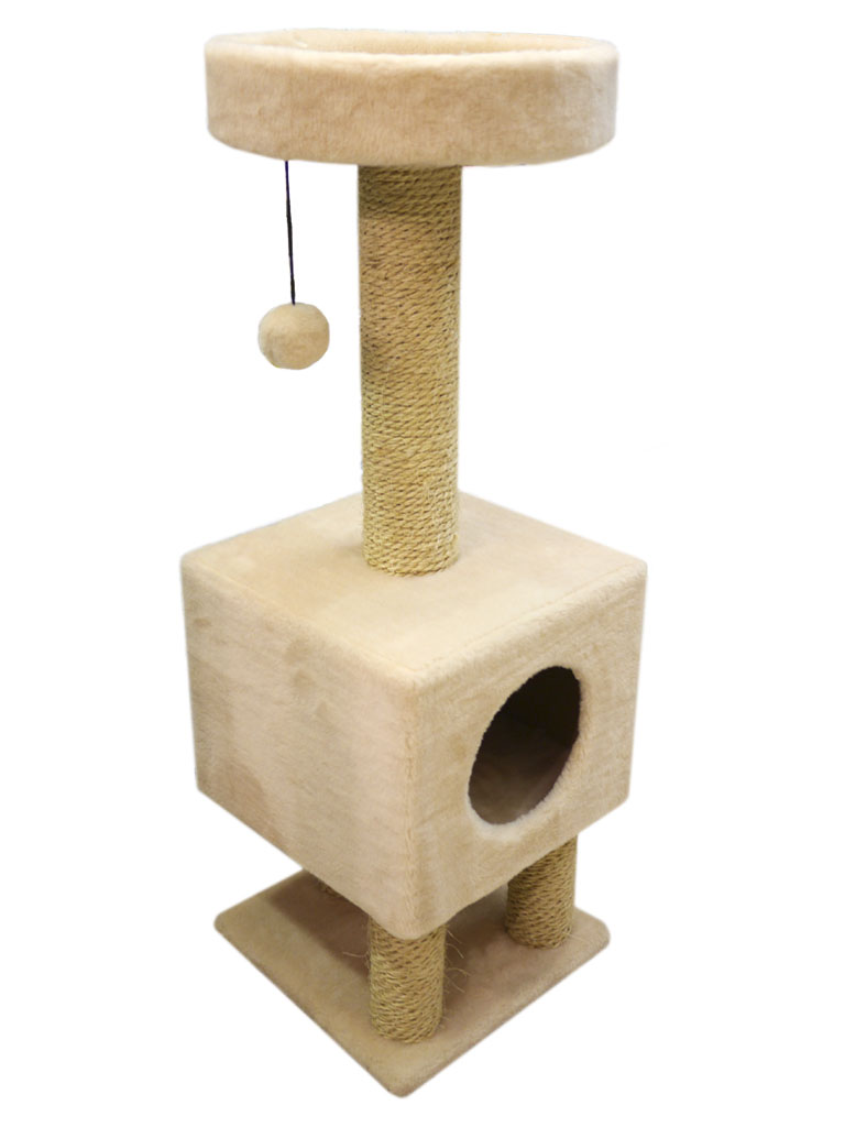 Домик на ножках Cat House с шариком на резинке (мех, сизаль), 1,05м