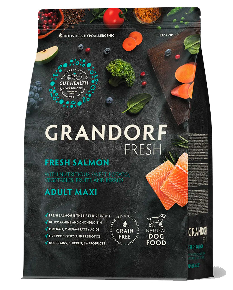 Беззерновой гипоаллергенный корм GRANDORF DOG Fresh Salmon & Sweet Potato Adult MAXI BREEDS для собак крупных пород (лосось и батат)