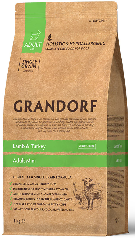 Гипоаллергенный корм GRANDORF DOG Adult Mini для собак мелких пород (Ягненок, индейка)