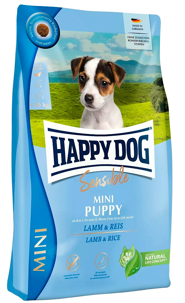 Сухой корм для щенков мелких пород от 4 недель Happy Dog Sensible Mini Puppy 30/16 (Ягненок и рис)