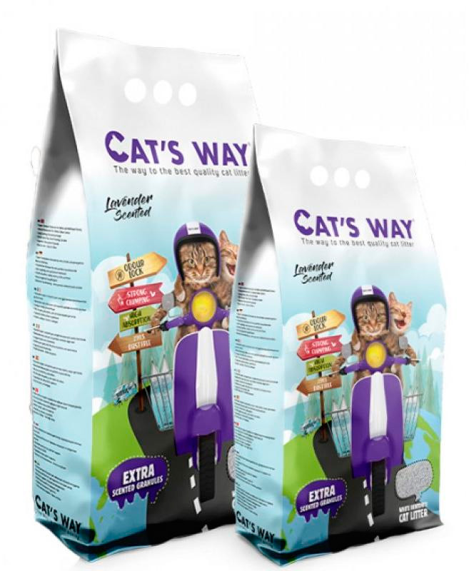 Бентонитовый комкующийся наполнитель Cat's Way Lavander с ароматом лаванды