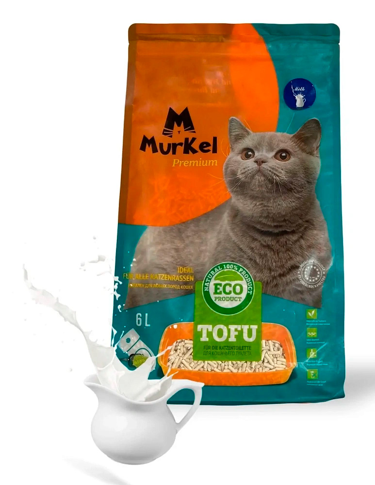Соевый TOFU комкующийся наполнитель Murkel Milk с ароматом молока