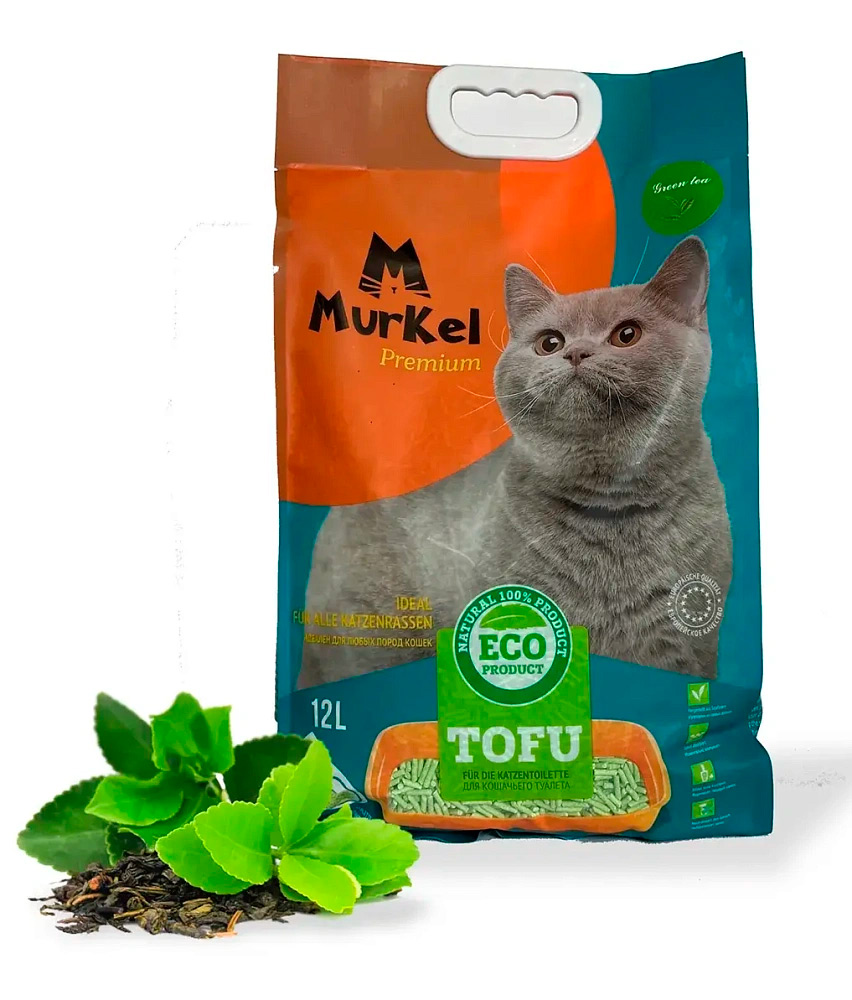Соевый TOFU комкующийся наполнитель Murkel Green Tea с ароматом зелёного чая