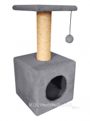 Домик Cat House с полкой с шариком на резинке (мех, сизаль), 65 см Image 1