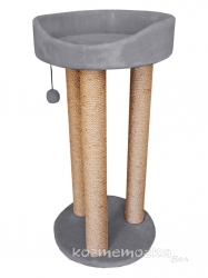 Когтеточка тринога с лежанкой с шариком на резинке (мех, джут), 85 см Image 1