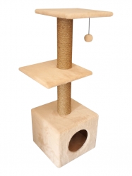Когтеточка домик с двумя полками с шариком на резинке для кошки Cat House.