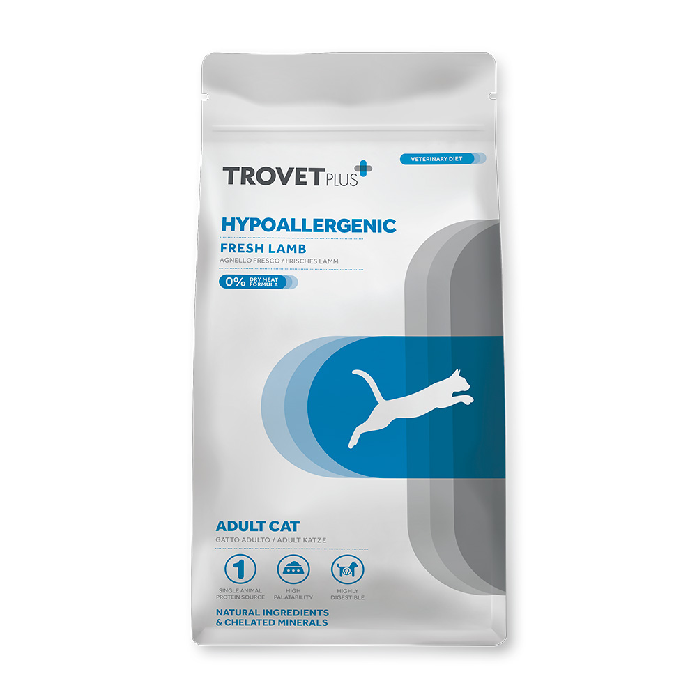 Гипоаллергенный корм Trovet Plus CAT Hypoallergenic Fresh Lamb для взрослых кошек с пищевой гиперчувствительностью (свежее мясо ягнёнка)