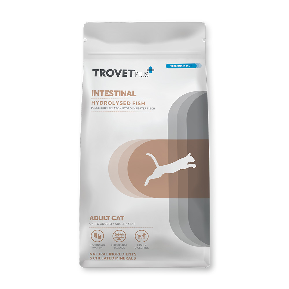 Диетический корм Trovet Plus Adult CAT Intestinal Hydrolised Fresh White Fish для кошек с расстройством желудочно-кишечного тракта (свежая белая рыба)