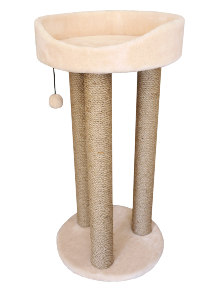 Когтеточка тринога с лежанкой с шариком на резинке (мех, джут), 85 см