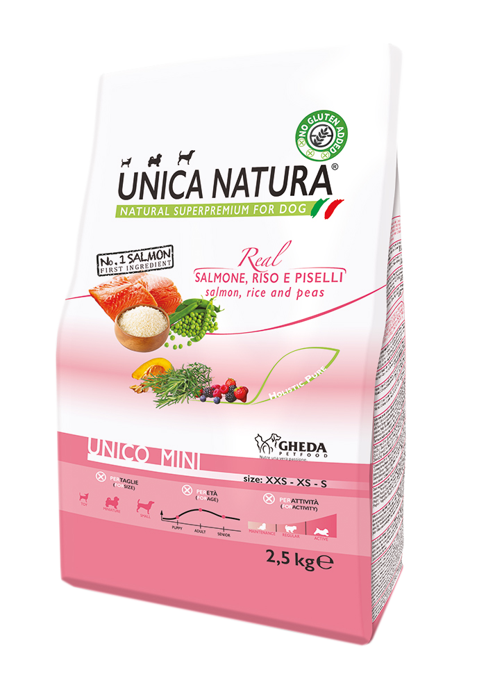 Корм для собак мелких пород Unica Natura Mini лосось, рис, горох
