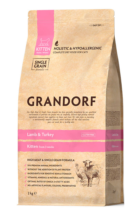 Низкозерновой корм Грандорф CAT Lamb&Rice KITTEN для котят (Ягненок, индейка)