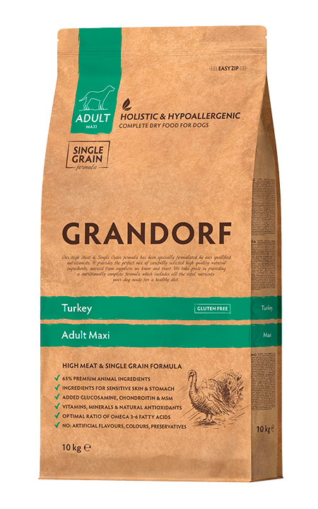 Низкозерновой гипоаллергенный корм GRANDORF DOG Adult MAXI BREEDS Turkey для собак крупных пород от 1 года (Индейка)